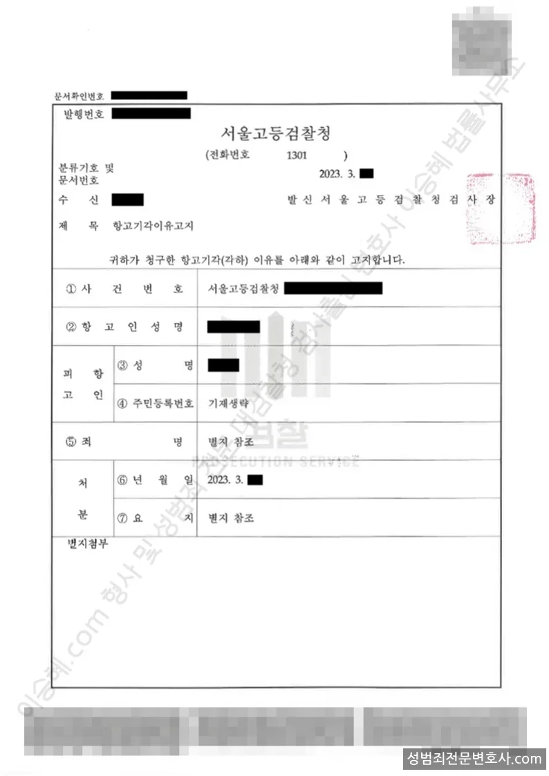 무혐의(항고기각) 처분문서