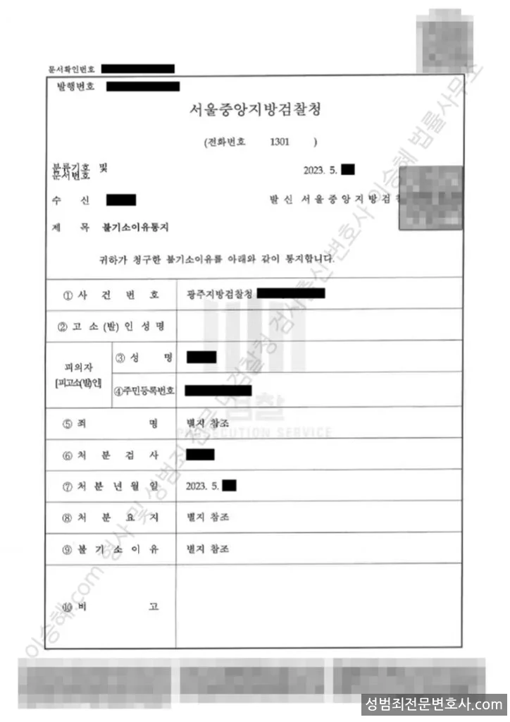 무혐의(불기소) 처분문서