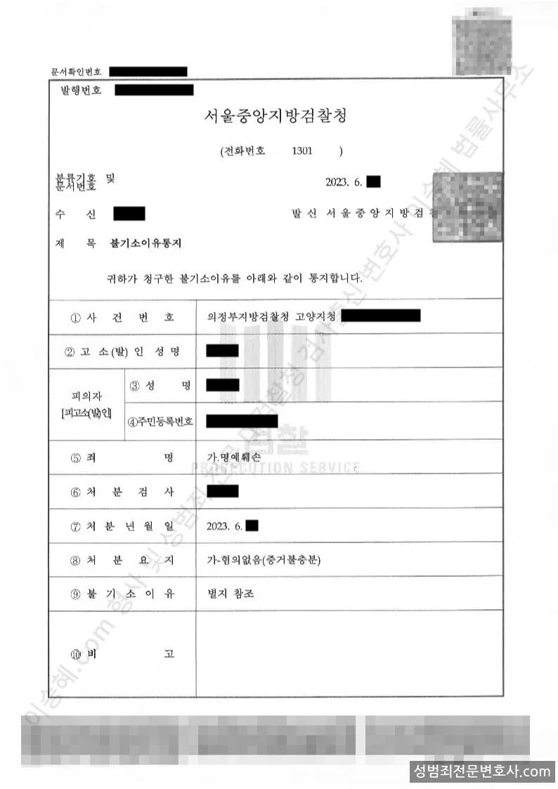 무혐의(불기소) 처분문서