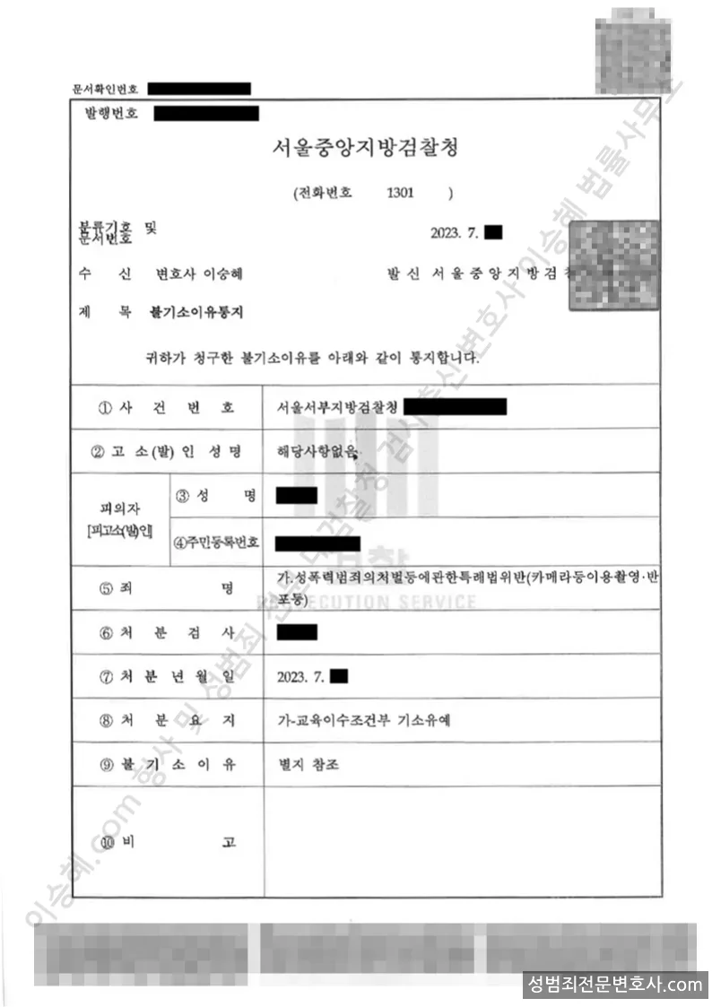 기소유예(불기소) 처분문서