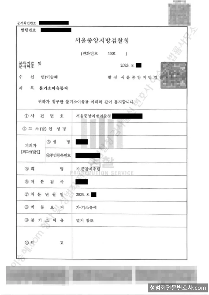 기소유예(불기소) 처분문서