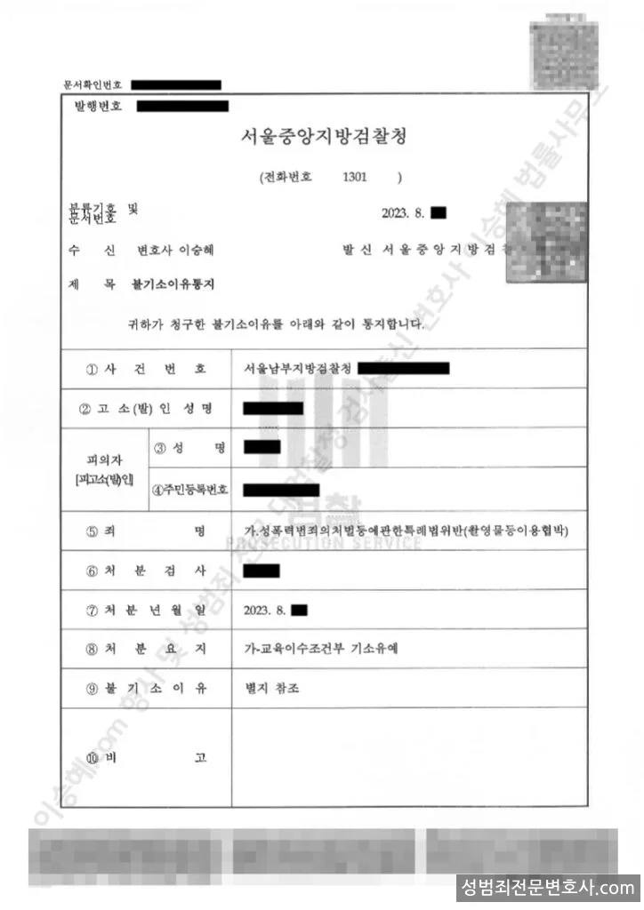 기소유예(불기소) 처분문서