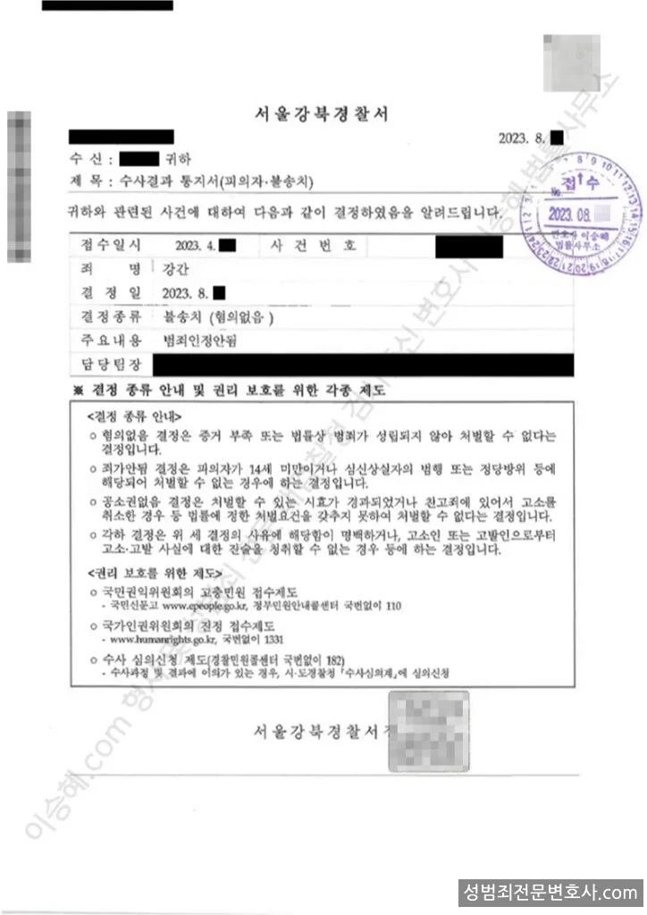 무혐의(불송치) 처분문서