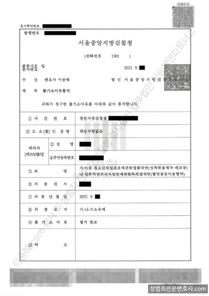 기소유예(불기소) 처분문서