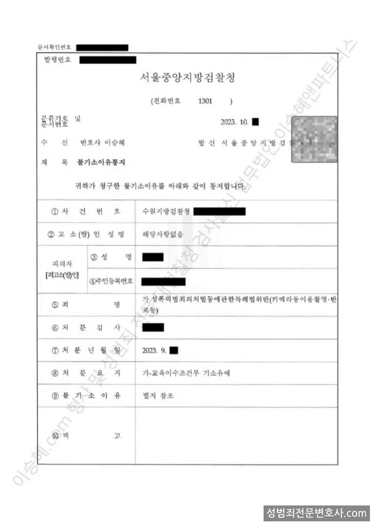기소유예(불기소) 처분문서