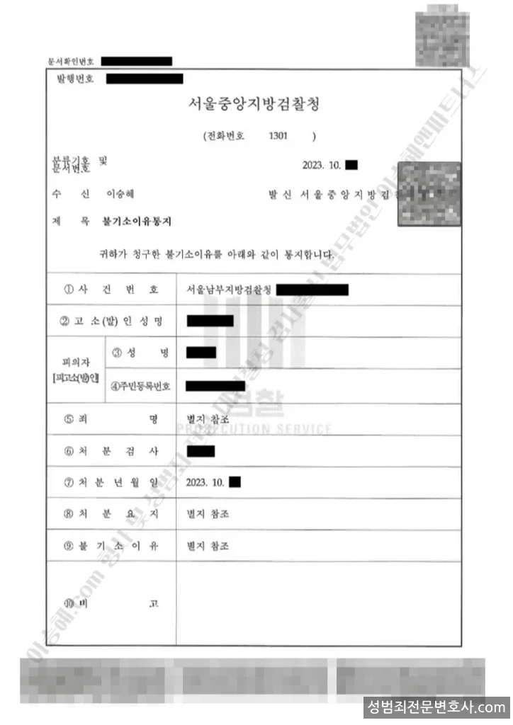 무혐의(불기소) 처분문서