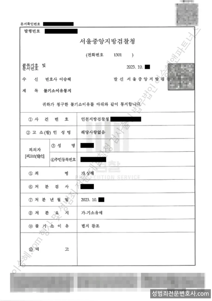 기소유예(불기소) 처분문서