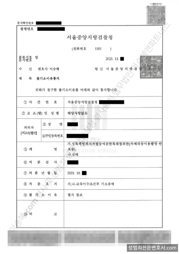 기소유예(불기소) 처분문서