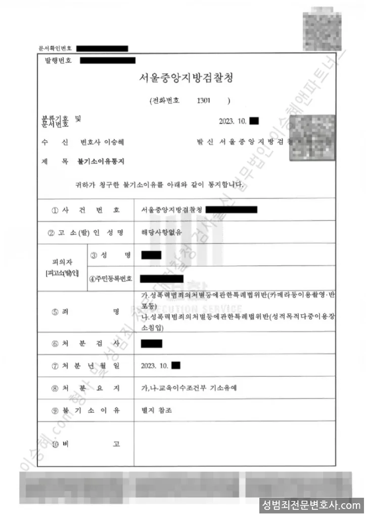 기소유예(불기소) 처분문서