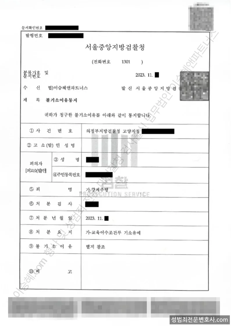 기소유예(불기소) 처분문서