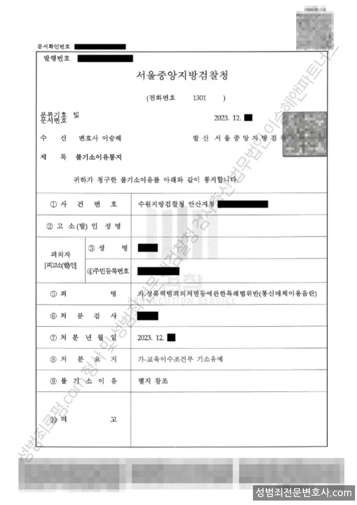 기소유예(불기소) 처분문서