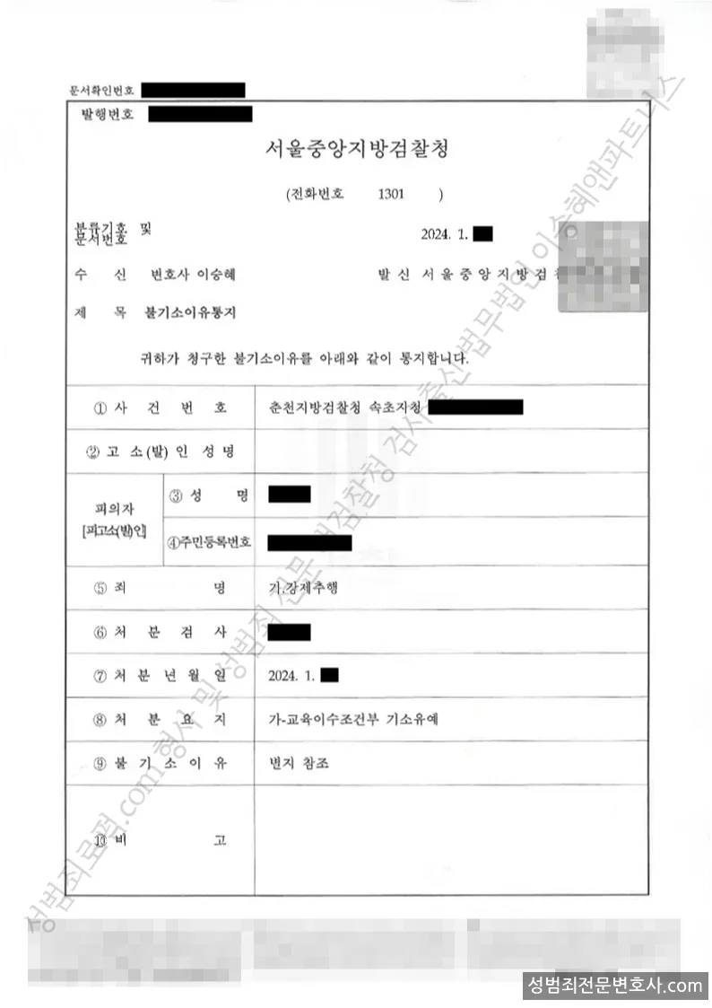 기소유예(불기소) 처분문서