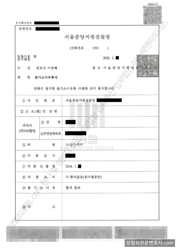 무혐의(불기소) 처분문서