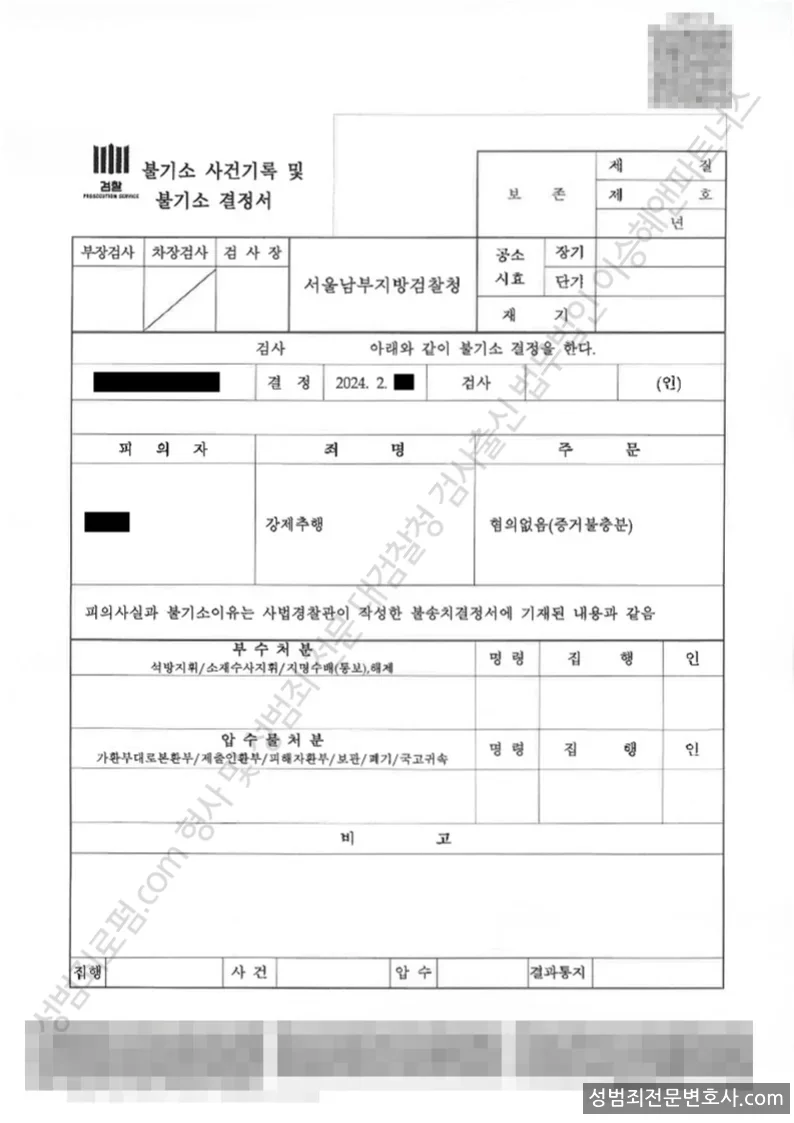 무혐의(불기소) 처분문서