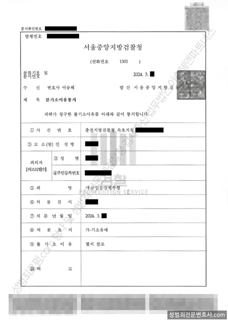 기소유예(불기소) 처분문서