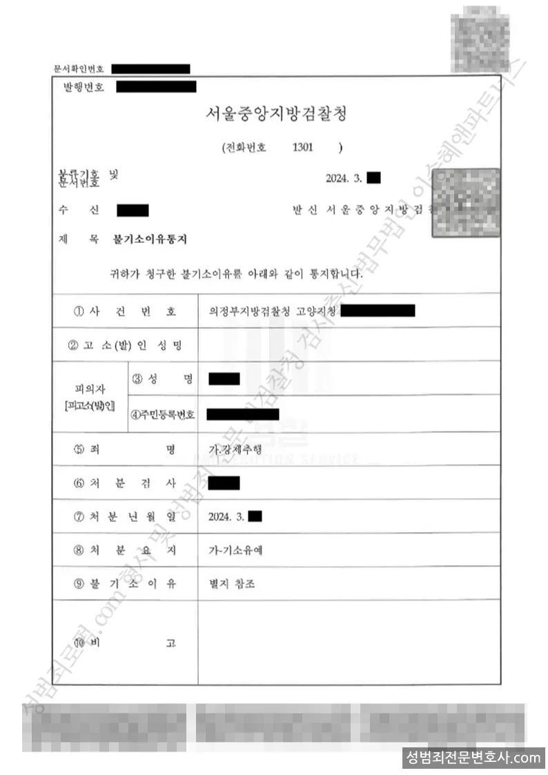 기소유예(불기소) 처분문서