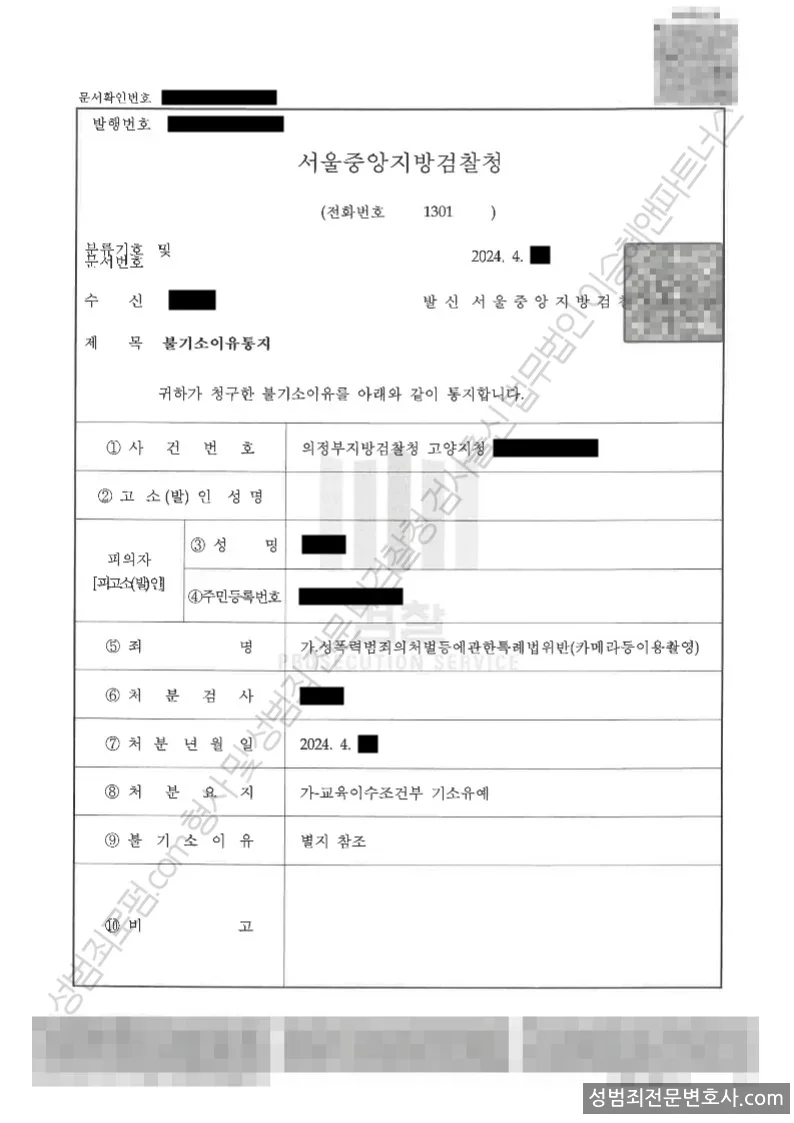 기소유예(불기소) 처분문서
