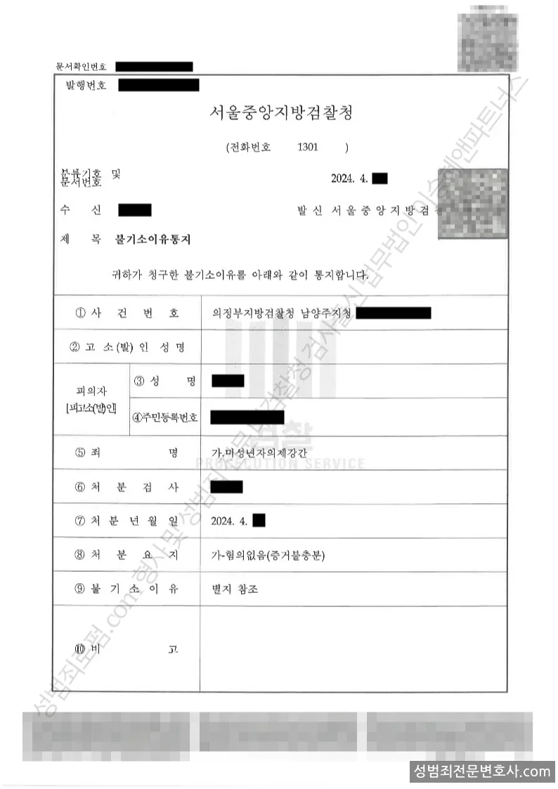 무혐의(불기소) 처분문서
