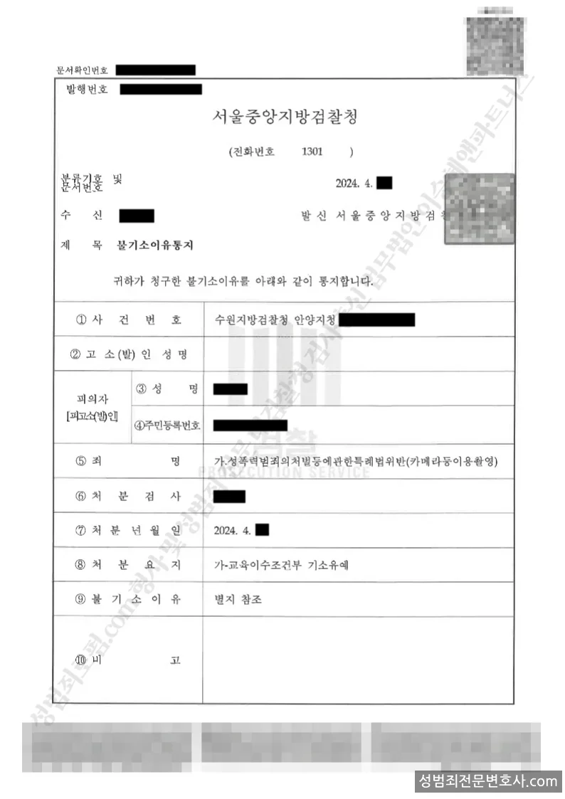기소유예(불기소) 처분문서