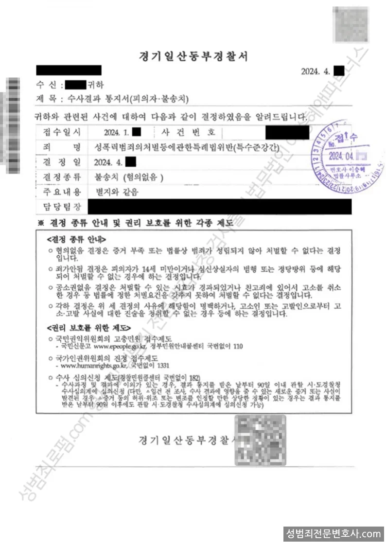 무혐의(불송치) 처분문서