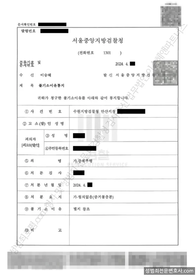 무혐의(불기소) 처분문서