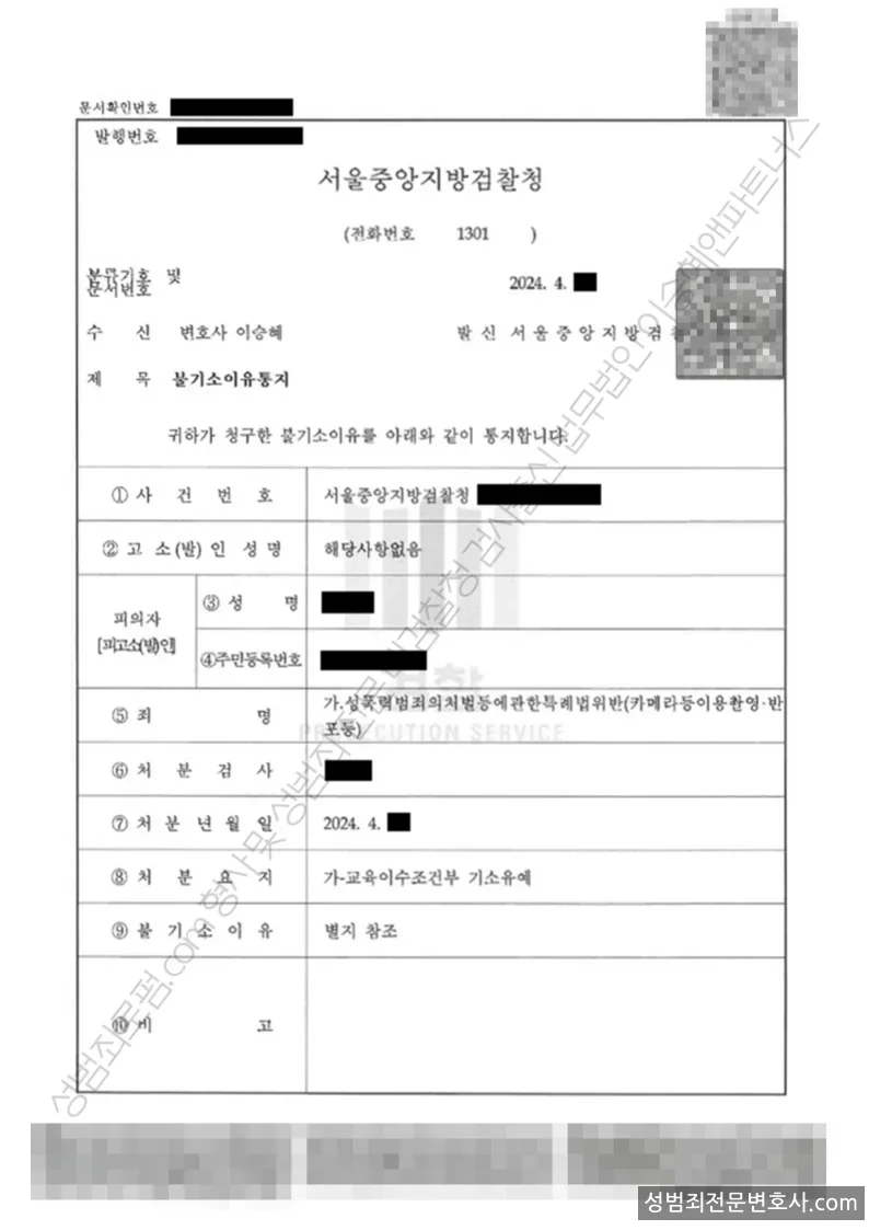 기소유예(불기소) 처분문서