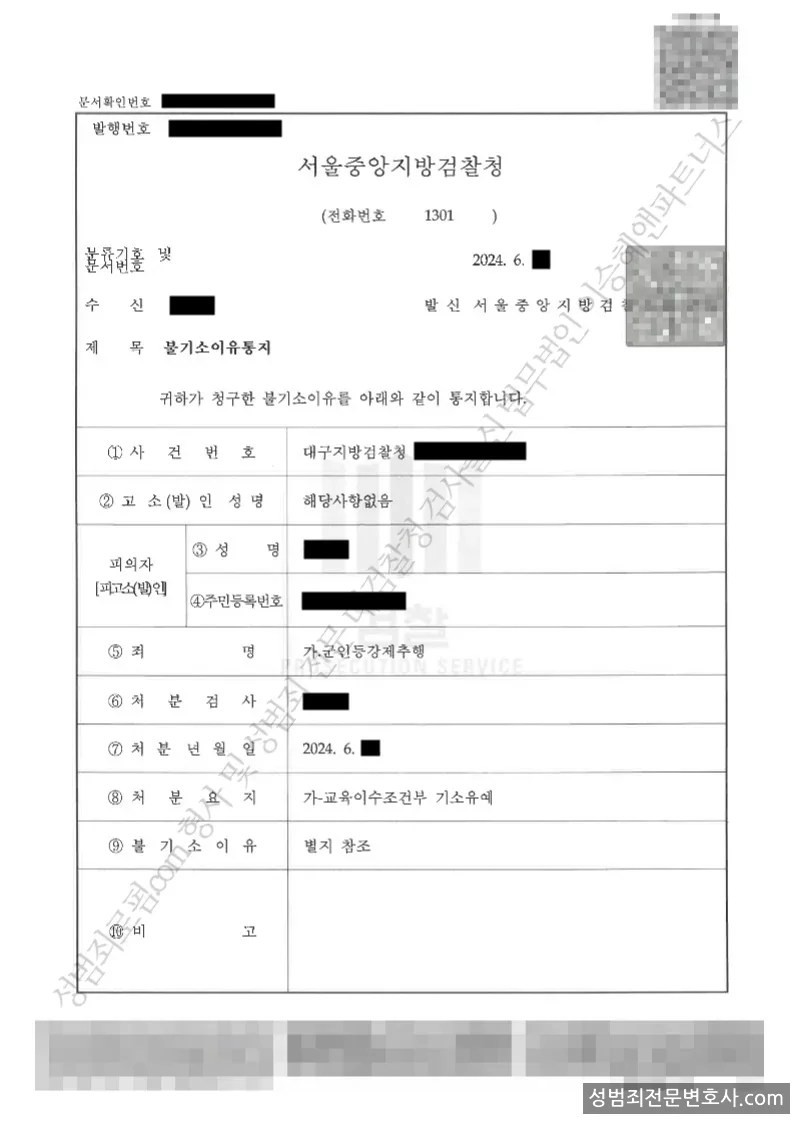 기소유예(불기소) 처분문서