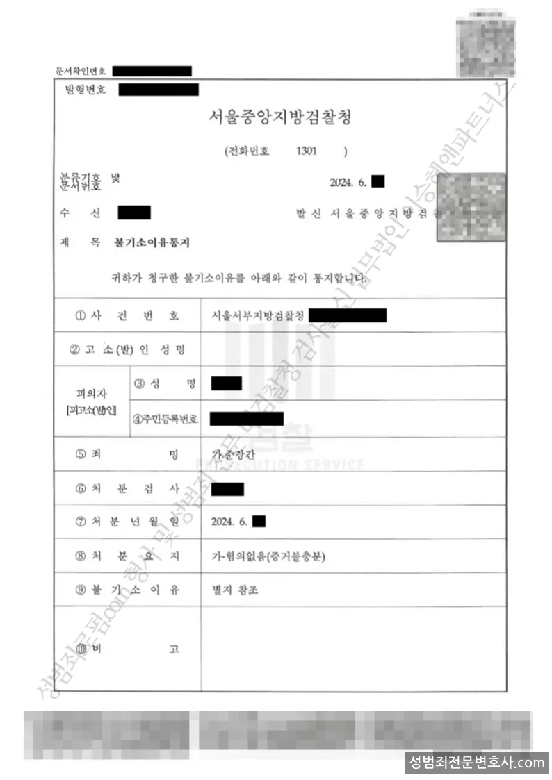 무혐의(불기소) 처분문서