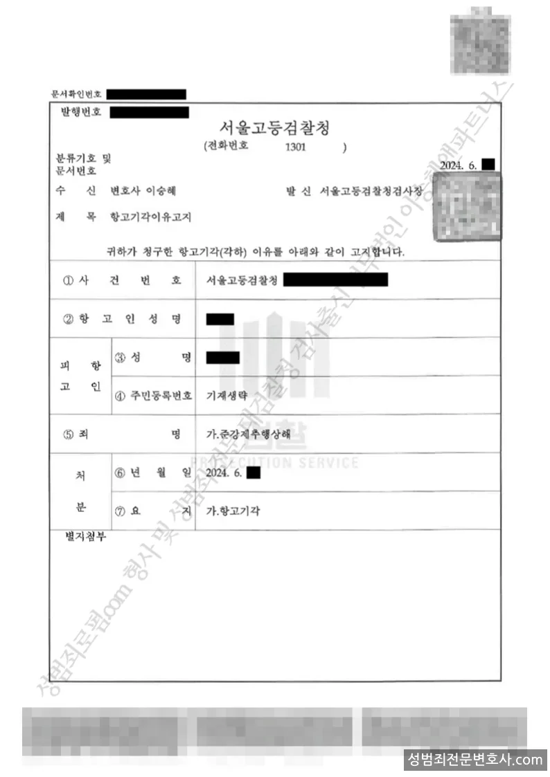 무혐의(항고기각) 처분문서