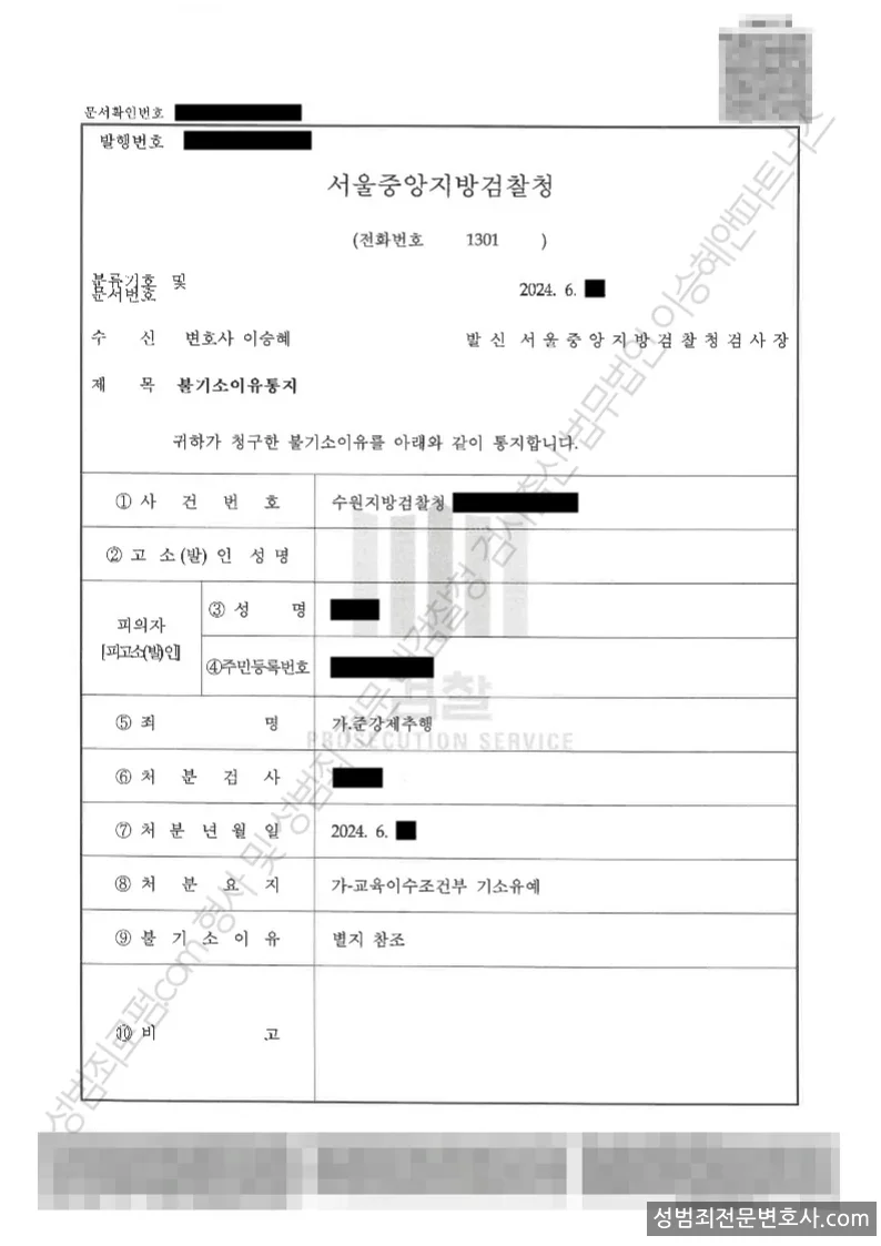 기소유예(불기소) 처분문서