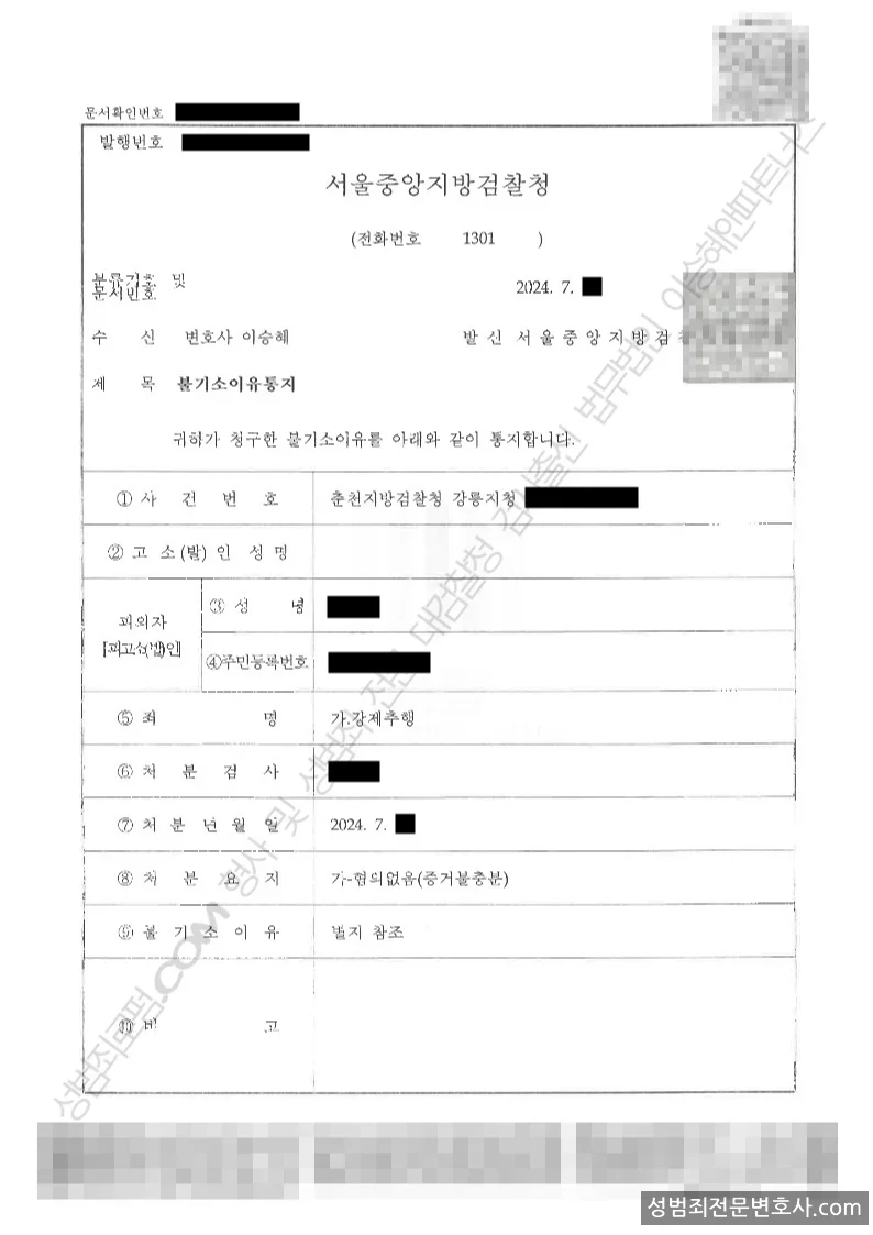 무혐의(불기소) 처분문서
