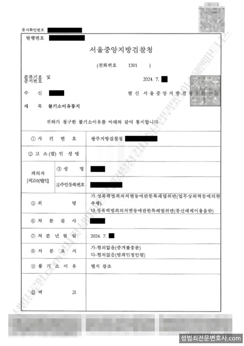 무혐의(불기소) 처분문서