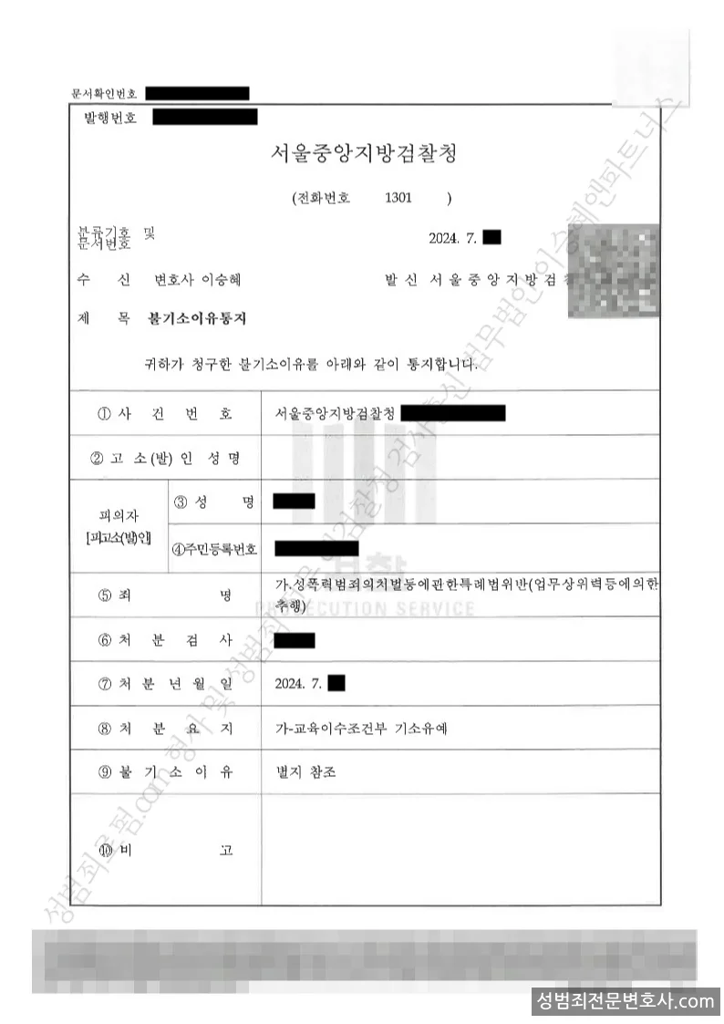 기소유예(불기소) 처분문서