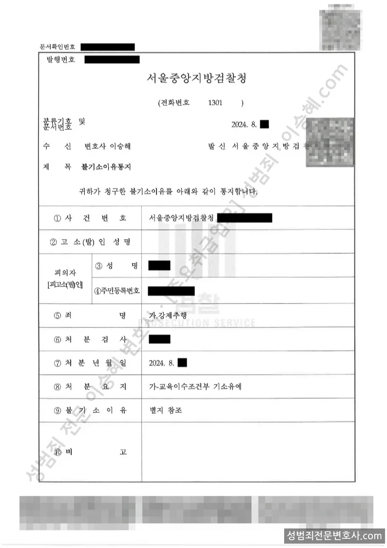 기소유예(불기소) 처분문서