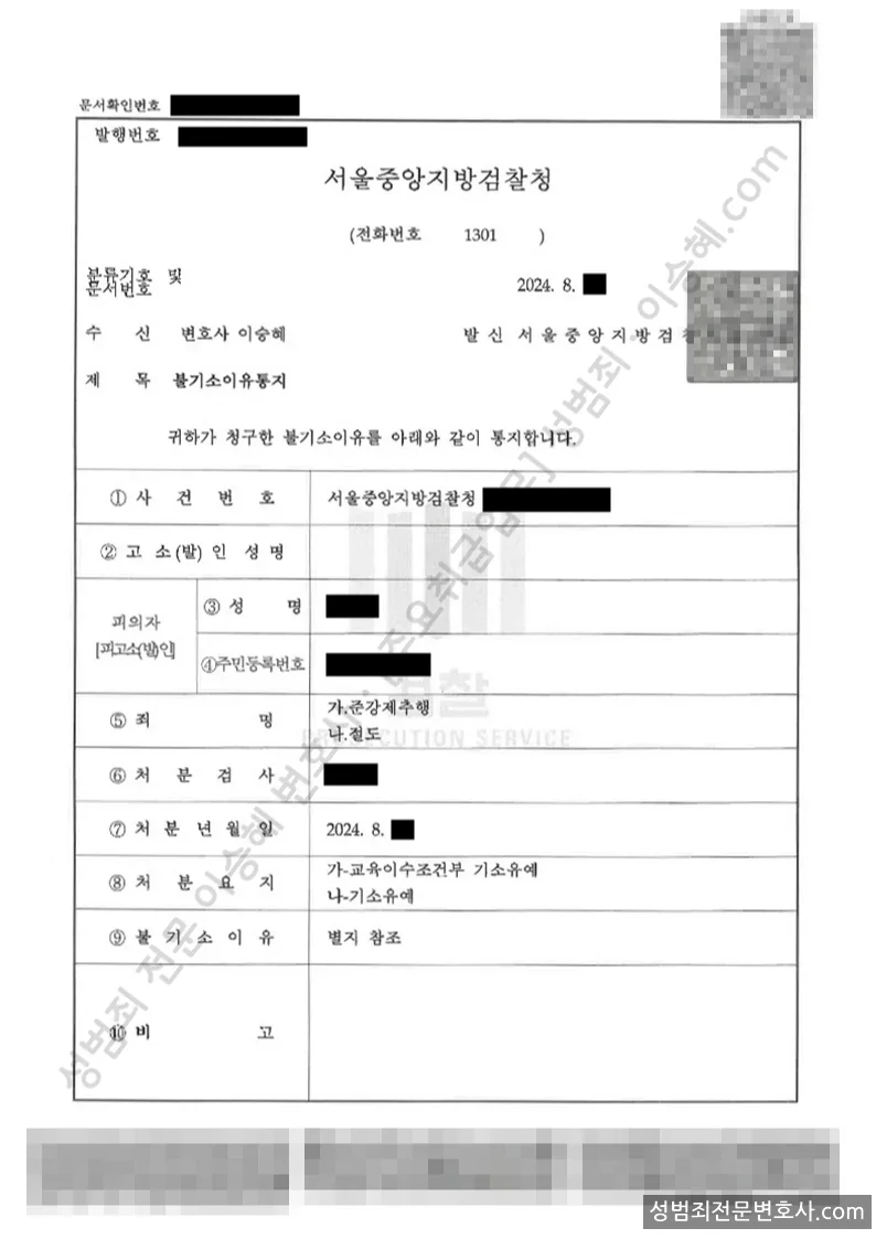 기소유예(불기소) 처분문서