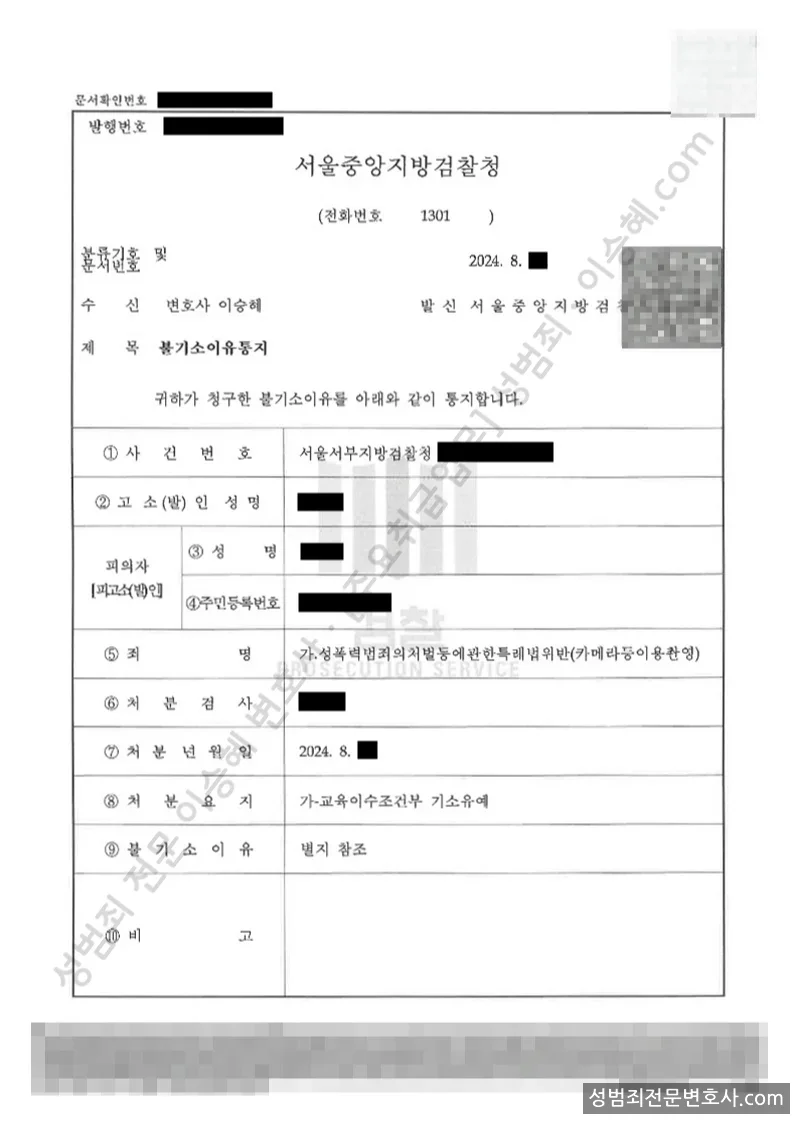 기소유예(불기소) 처분문서