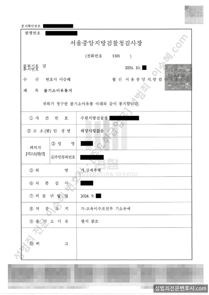기소유예(불기소) 처분문서