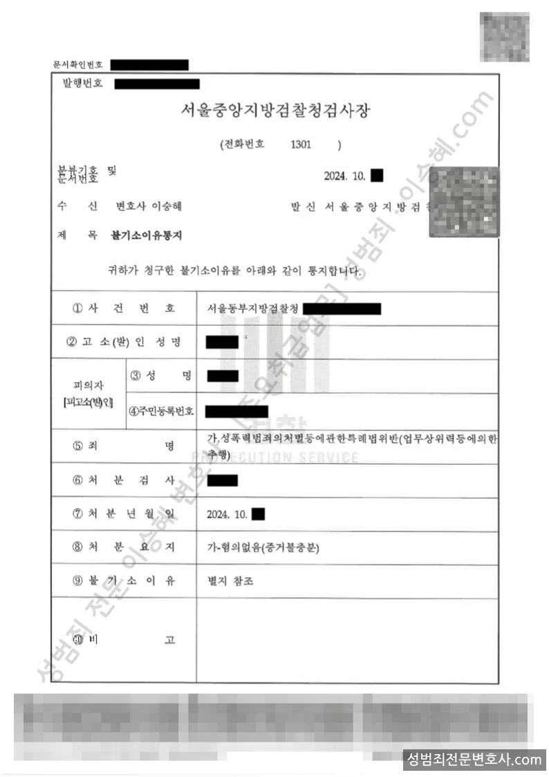무혐의(불기소) 처분문서
