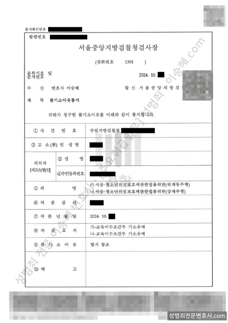 기소유예(불기소) 처분문서