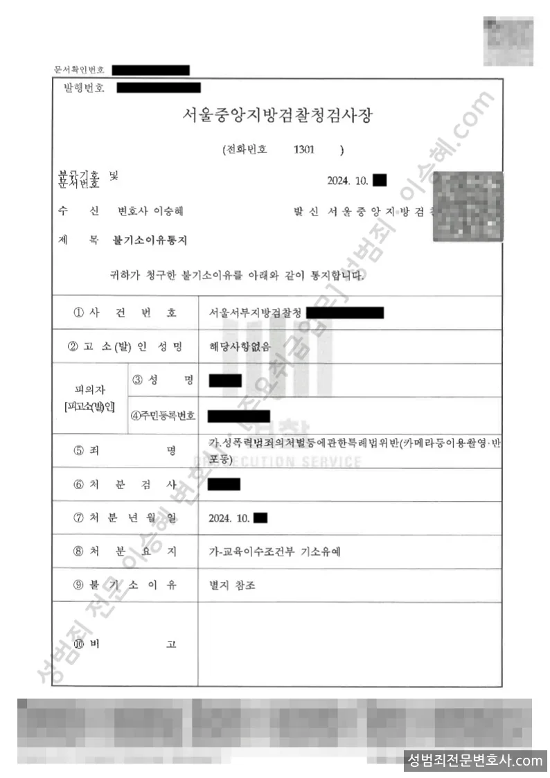 기소유예(불기소) 처분문서