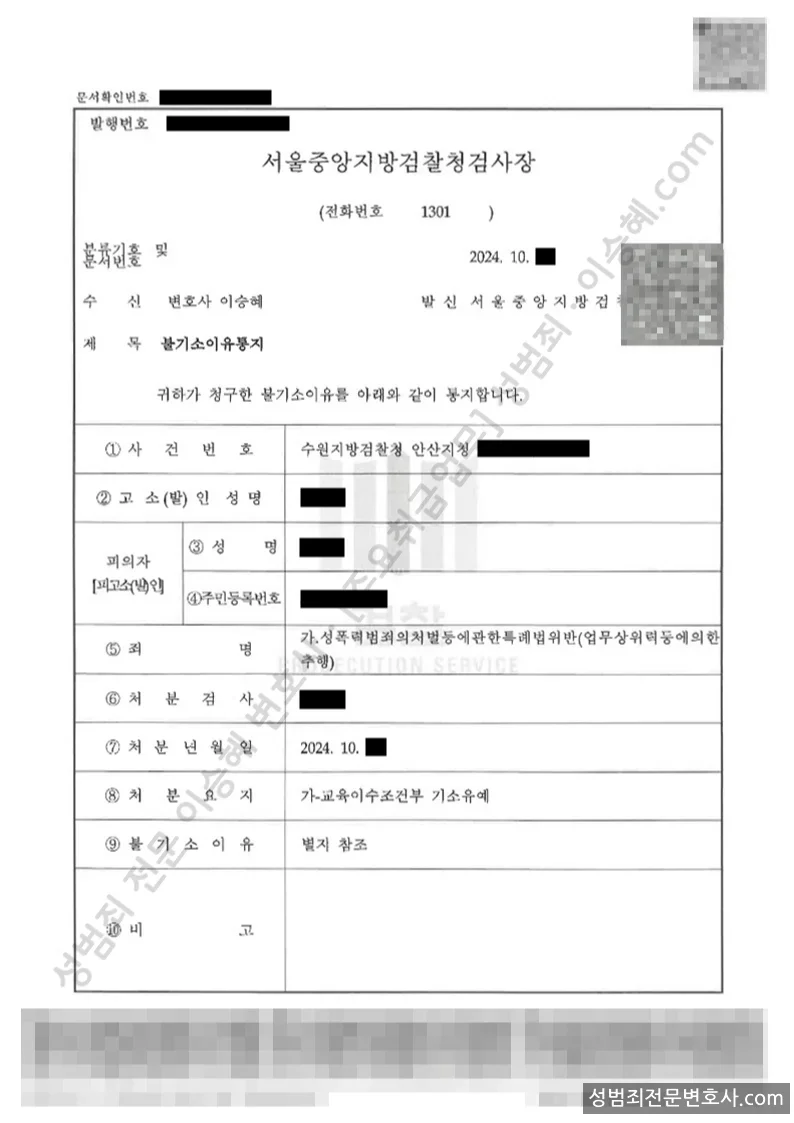 기소유예(불기소) 처분문서