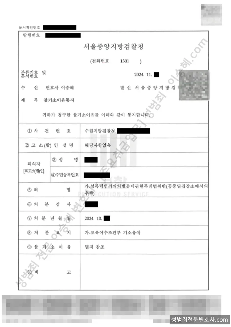 기소유예(불기소) 처분문서