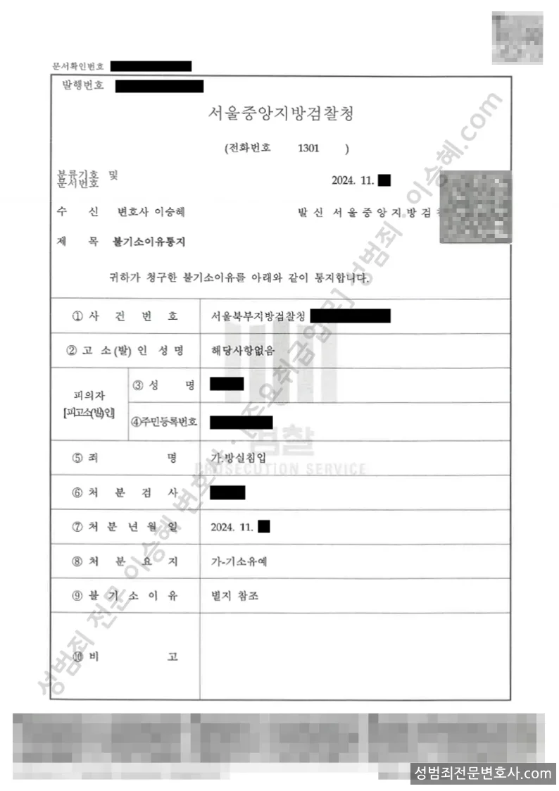 기소유예(불기소) 처분문서
