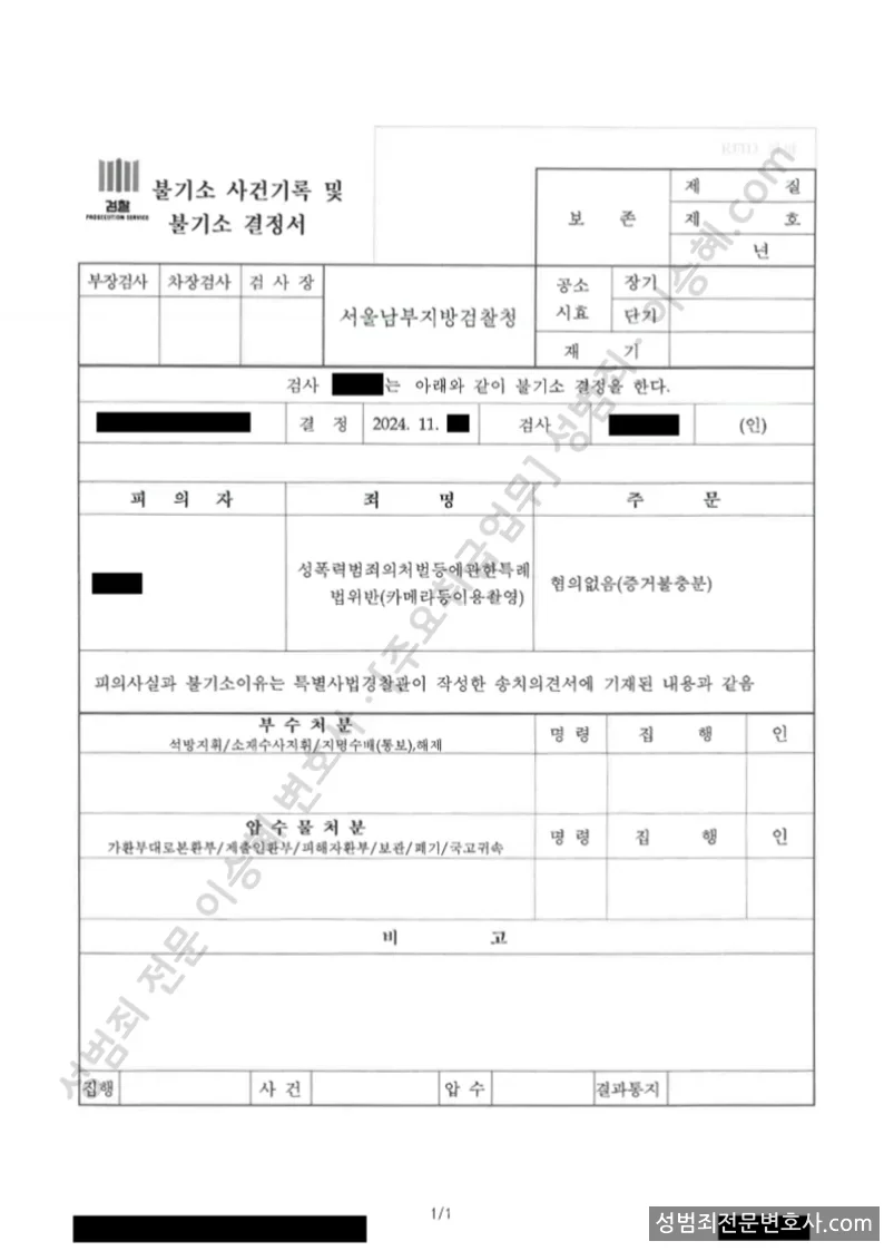 무혐의(불기소) 처분문서