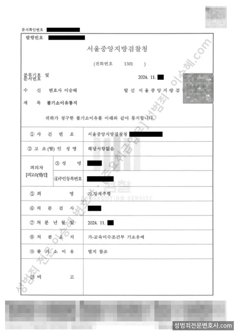 기소유예(불기소) 처분문서