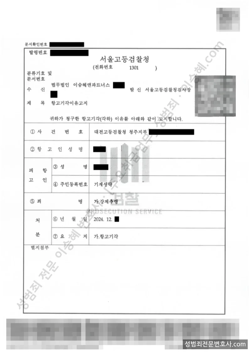 무혐의(항고기각) 처분문서