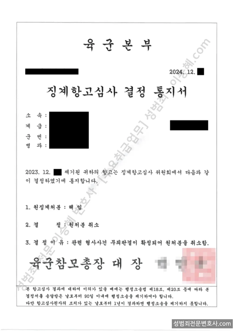 무혐의(징계) 처분문서