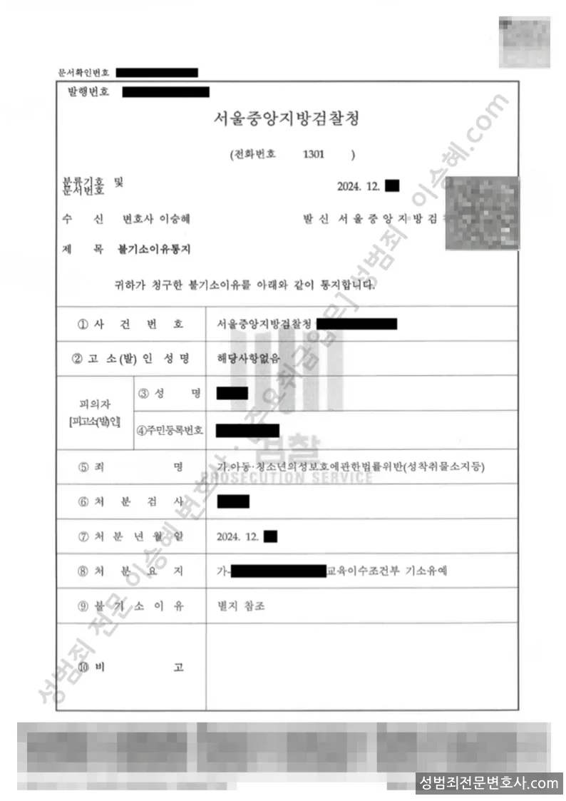 기소유예(불기소) 처분문서