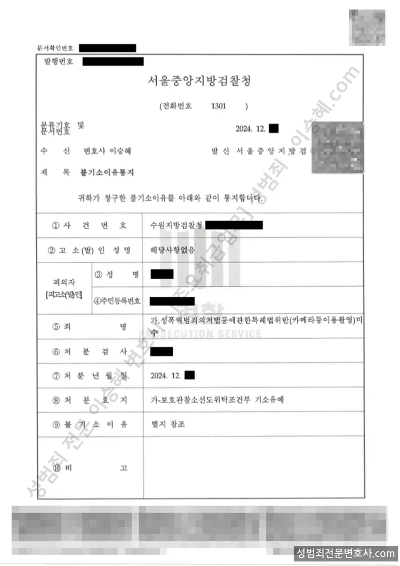 기소유예(불기소) 처분문서