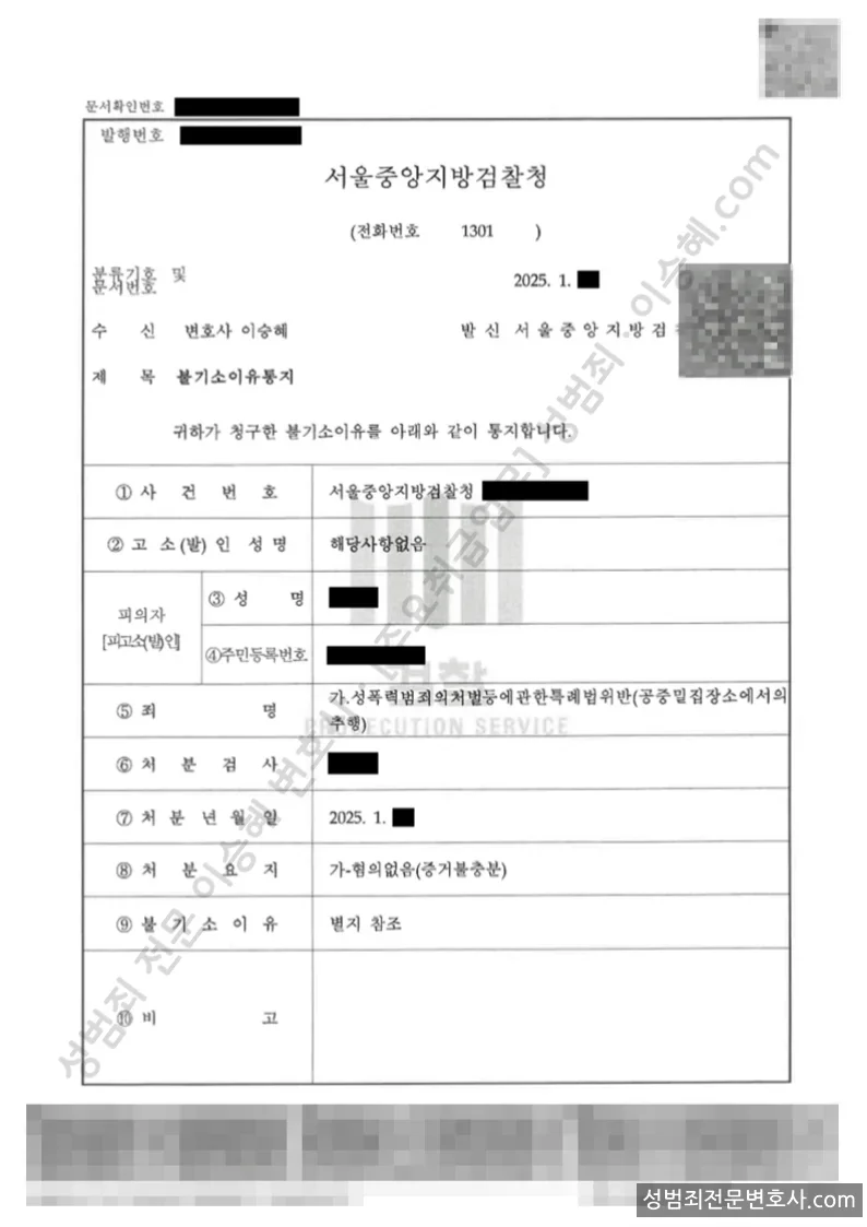 무혐의(불기소) 처분문서